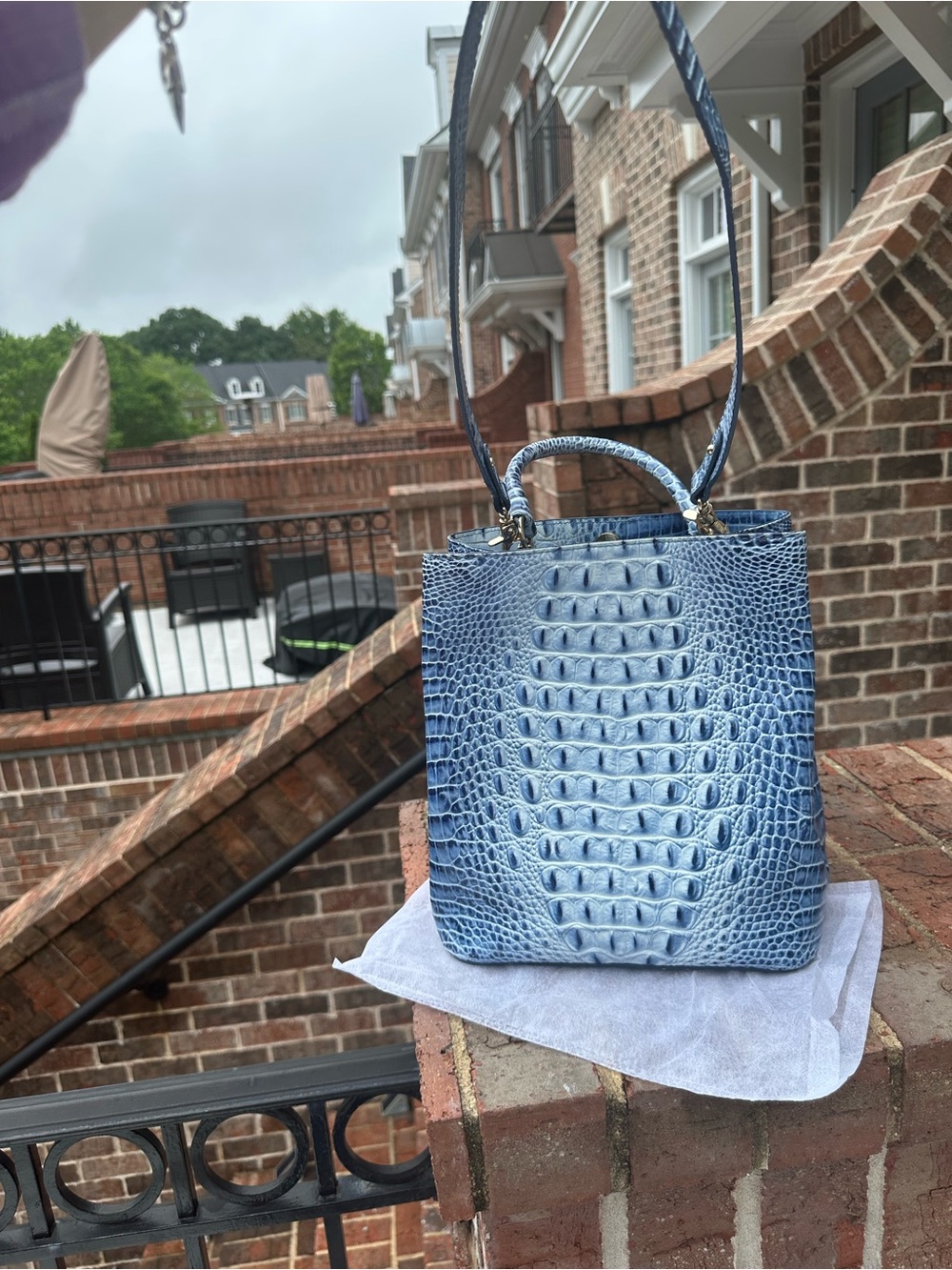 Brahmin, Amelia in Aura Blue Melbourne. Croc-Embossed Top-Handle Bag. - Picture 4 of 10